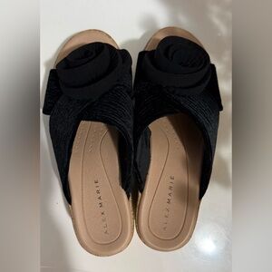 Alex Marie Black Velvet Mules with Rosette Detail